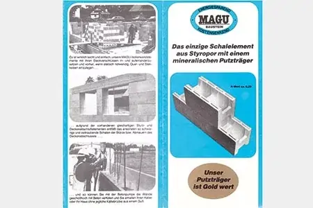 Historischer MAGU-Prospekt mit dem ersten Styropor-Schalelement mit Putzträger